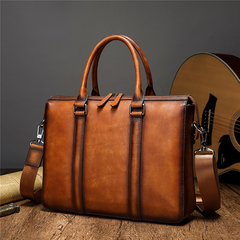 Leather Work Laptop Bag - กระเป๋าเอกสารหนังแท้คุณภาพสูง YETTIES | กระเป๋าสะพายข้างสำหรับแล็ปท็อปขนาด 14 นิ้ว