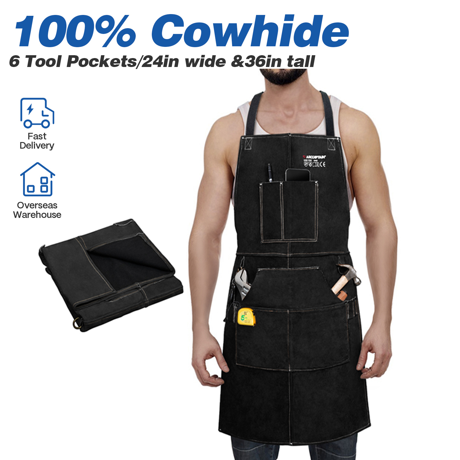 Leather Work Organiser - ARCCAPTAIN หนังเชื่อมผ้ากันเปื้อนทํางานความร้อนเปลวไฟ Cowhide Blacksmith เชื่อมผ้ากันเปื้อน 6