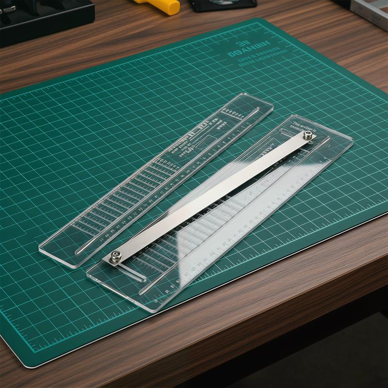 Leatherwork Ruler - ไม้บรรทัดหนังแบนสำหรับทำคันธนู เครื่องมือตัดแถบหนังแบน ไม้บรรทัดทรงสี่เหลี่ยมคางหมู กรรไกรตัด ยางรัดหนังสติ๊ก