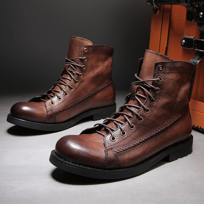 Leatherworking Classic - รองเท้าบูทข้อเท้าผู้ชาย หนังแท้ทำมือ คลาสสิก แฟชั่นปี 2026 รองเท้าบูทมอเตอร์ไซค์
