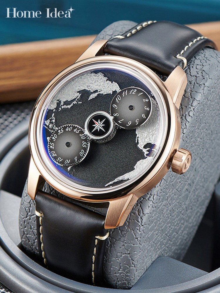 Leatherwork Ideas - นาฬิกาข้อมือผู้ชายสไตล์ลำลอง แบรนด์บลูแพลนเน็ต ระบบออโตเมติก ดีไซน์หรูหรา แฟชั่นธุรกิจ สายนาฬิกาสำหรับผู้ชาย