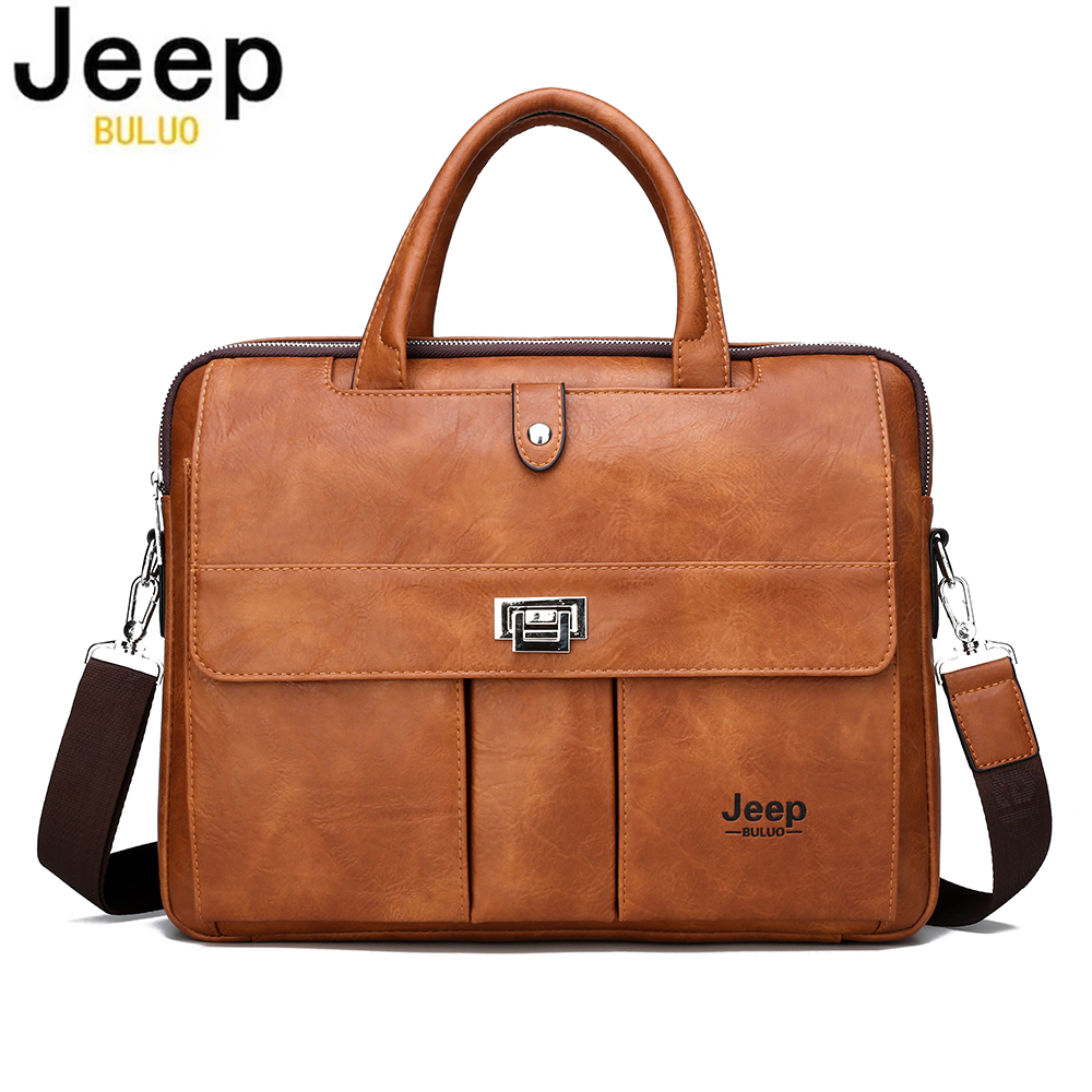 Leather Work Bag - กระเป๋าเอกสารหนังสำหรับผู้ชาย Jeep Buluo ขนาด 14 นิ้ว