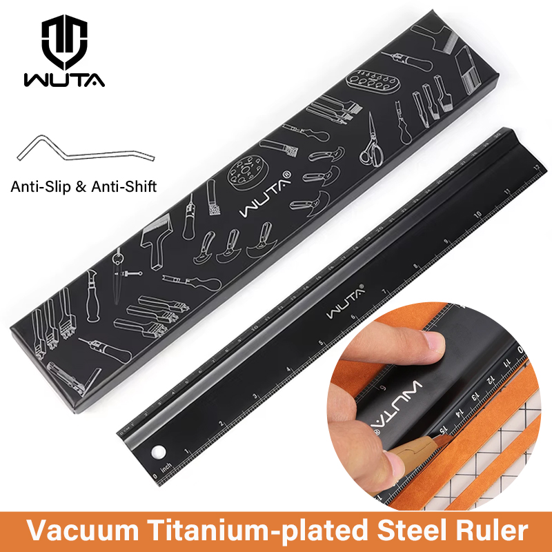 Leatherwork Ruler - WUTA หนังตัดไม้บรรทัดไม้บรรทัดความปลอดภัยไทเทเนียมชุบสแตนเลสป้องกันไม้บรรทัดโลหะ 30 ซม.12 นิ้วลื่นเครื่องมือหัตถกรรม