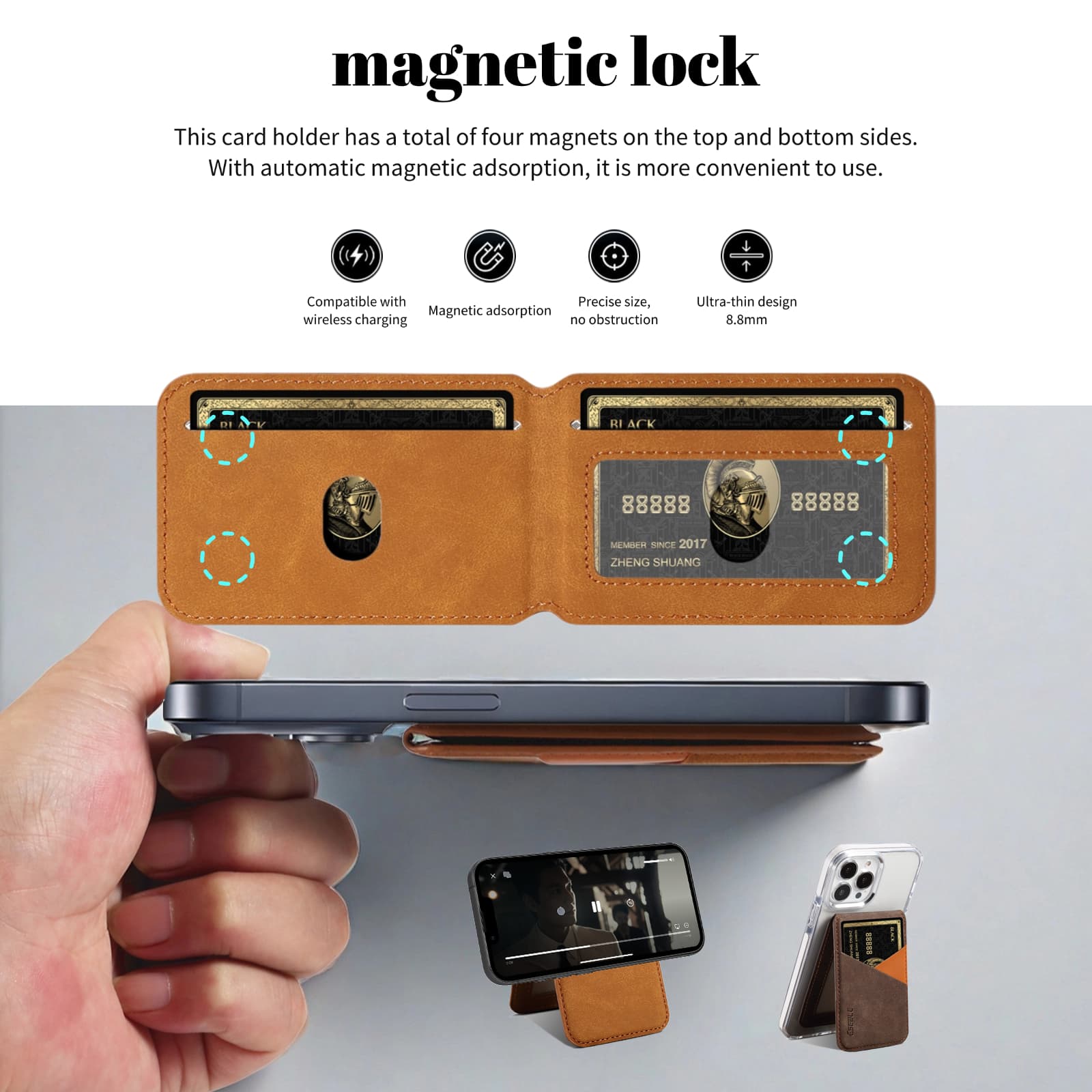 Leather Work Bag - กระเป๋าใส่บัตรหนังสไตล์เรโทรสำหรับ iPhone, Samsung, Xiaomi, Huawei และ