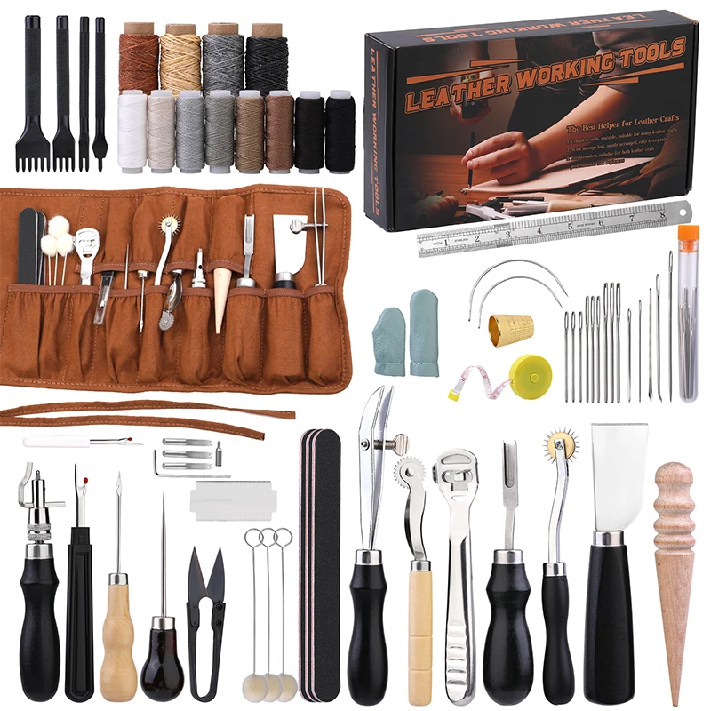 Leather Work Organiser - KRABALL Professional หนังหัตถกรรมชุดเครื่องมือเย็บมือชุดซ่อมด้ายขี้ผึ้งเย็บ Punch แกะสลักทํางาน Groover