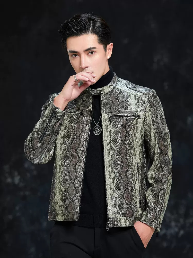 เสื้อแจ็คเก็ตหนังแกะแท้ลายงูสำ - Leather Work Jacket Mens บทวิจารณ์และราคา
