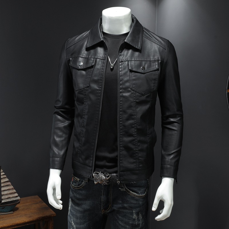 เสื้อแจ็คเก็ตหนังผู้ชายแบบมีปก - Leather Work Jacket Mens บทวิจารณ์และราคา