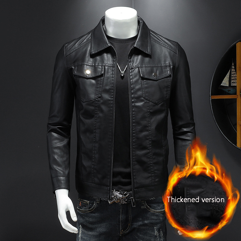 เสื้อแจ็คเก็ตหนังผู้ชายแบบมีปก - Leather Work Jacket Mens บทวิจารณ์และราคา
