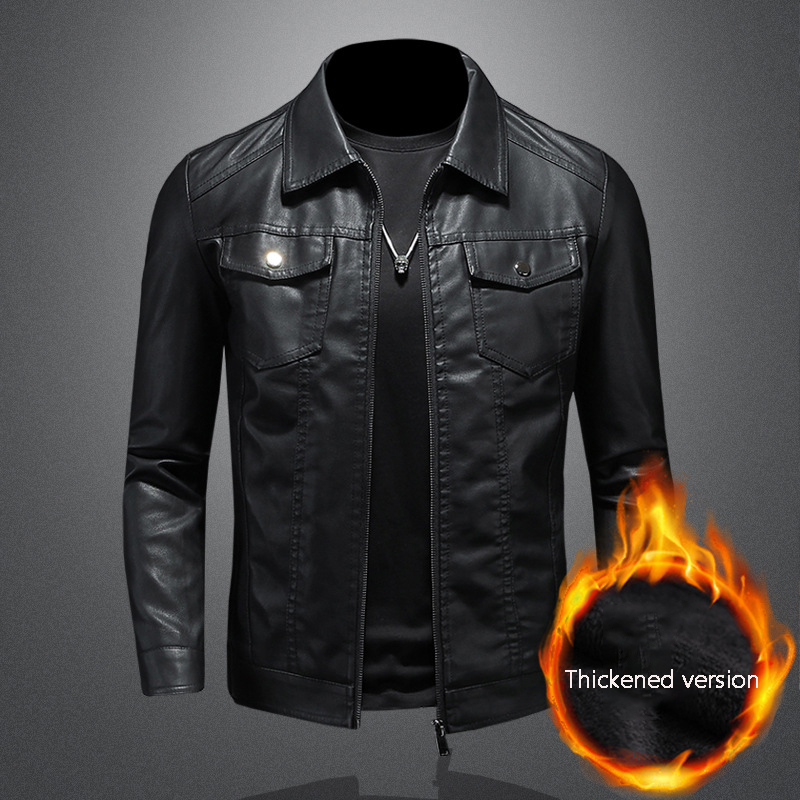เสื้อแจ็คเก็ตหนังผู้ชายแบบมีปก - Leather Work Jacket Mens บทวิจารณ์และราคา