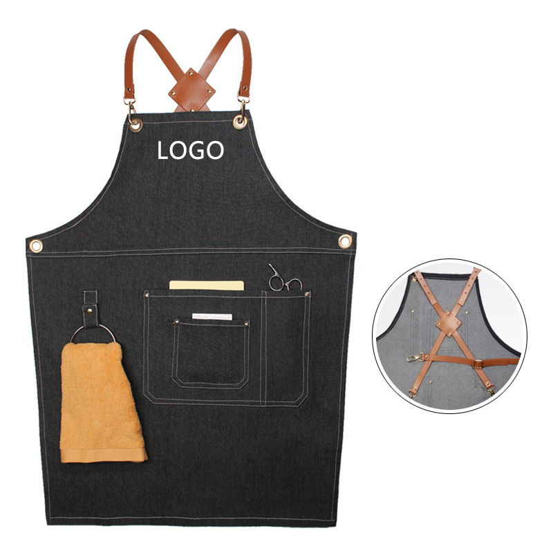 ผ้ากันเปื้อนยีนส์สายหนัง PU ลา - Leatherwork Logo บทวิจารณ์และราคา