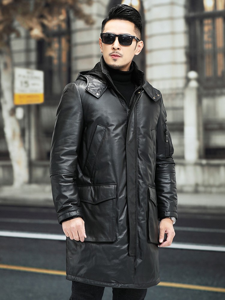 เสื้อโค้ทหนังวัวแท้บุขนเป็ดสำห - Leather Work Jacket Mens บทวิจารณ์และราคา